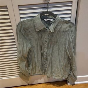 Zara Light Green Textured Blouse